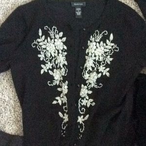 Spense Black cropped cardigan with silver beading